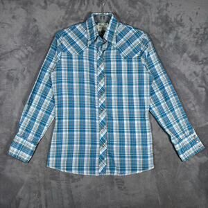 Vintage Wrangler Women’s Western Snap Shirt Blue Plaid Made in USA